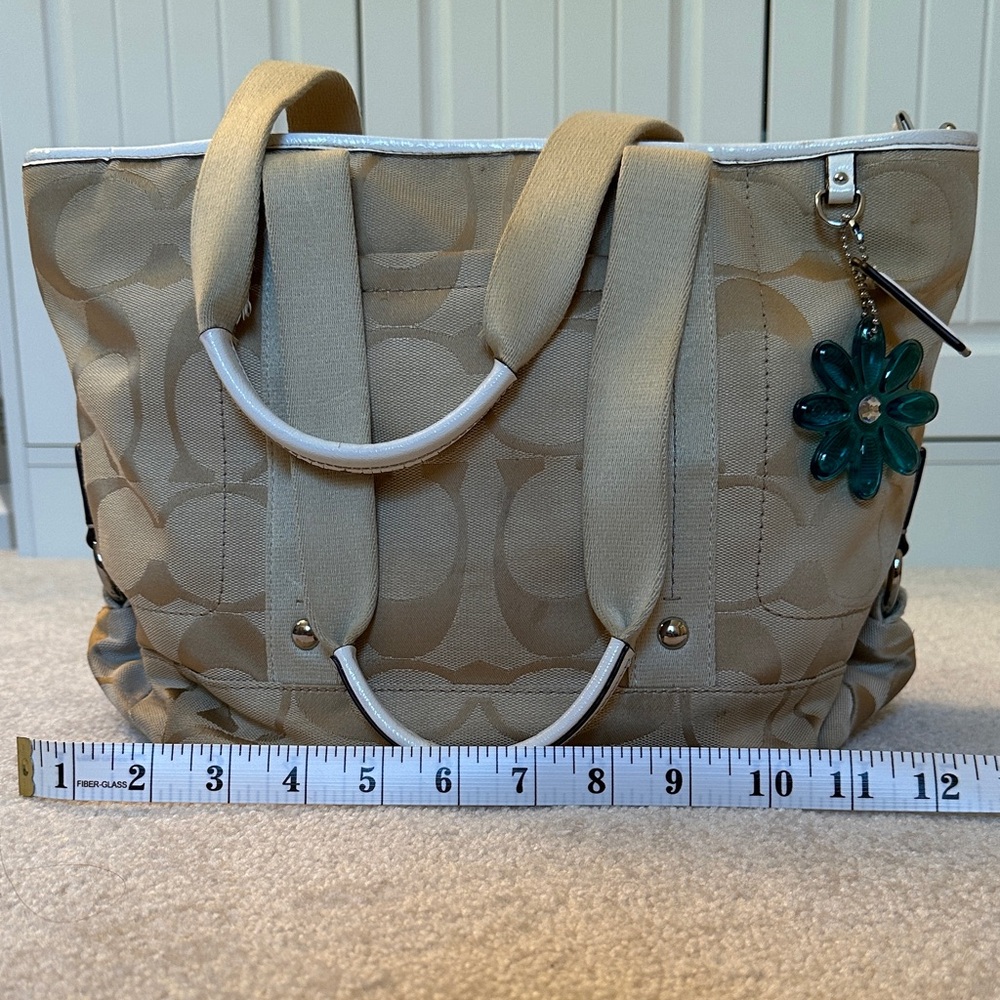 Coach Tan Tote with Floral Charm